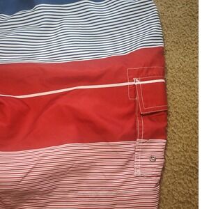 Chaps Mens XL Swim Trunks Red White Blue Striped Colorblock Cargo Board Shorts